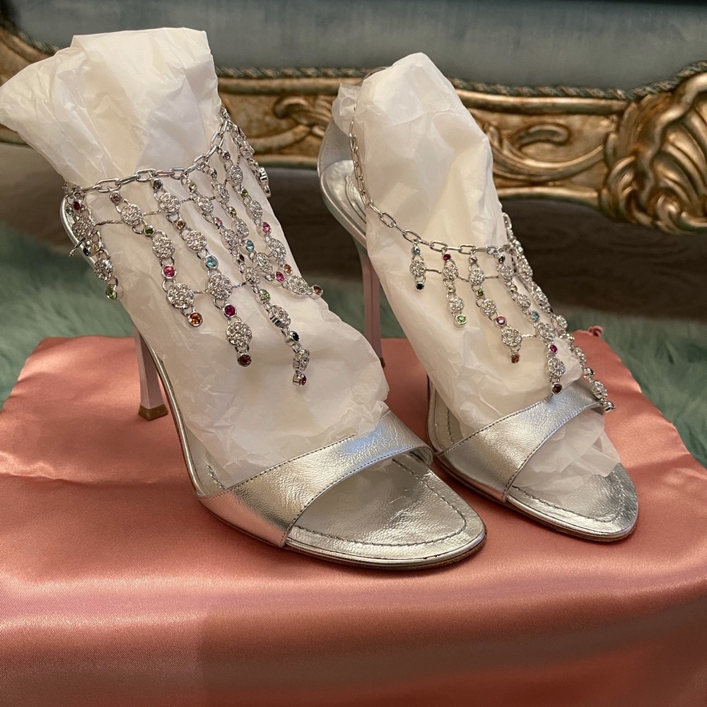 Vintage René Caovilla silver high heel sandals